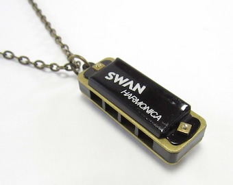 Vintage Style Mini Black Harmonica Necklace, Retro Black Mini Harmonica, Men's Necklace, Playable Harmonica Necklace, Women's Necklace