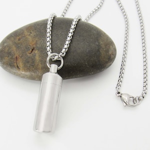 Roestvrij stalen pil fles ketting, pil medaillon met schroefdeksel, crematie urn medaillon, herenketting, damesketting, stash medaillon