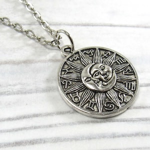 Sun and Moon Astrological Signs Pendant Necklace, Zodiac Signs Pendant, Astrology Pendant Necklace, Woman&#39;s Necklace, Men&#39;s Necklace