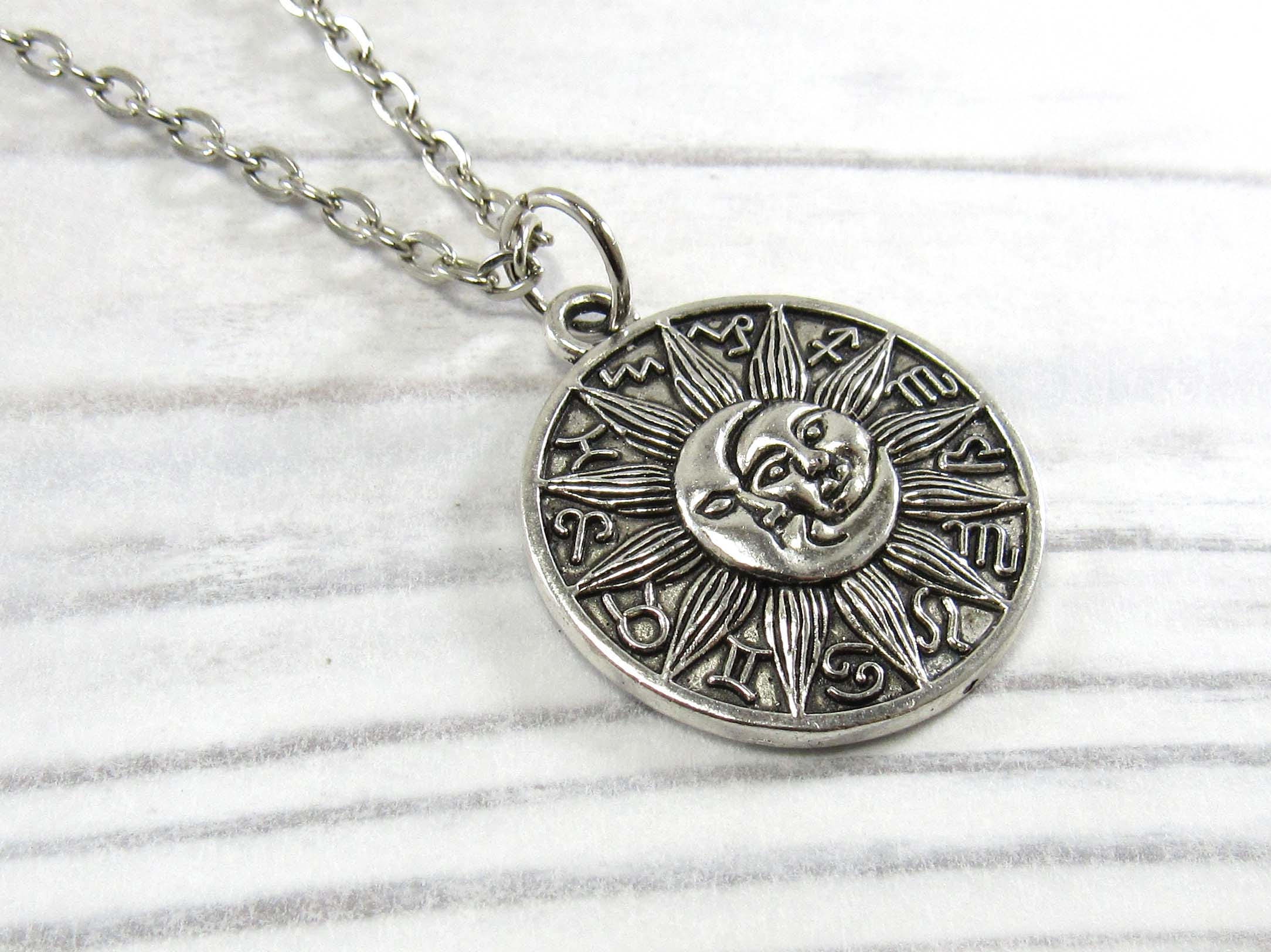 Sun and Moon Astrological Signs Pendant Necklace Zodiac Signs