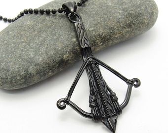 Medieval Crossbow Gunmetal Pendant Necklace, Men's Necklace, 304 Stainless Steel Medieval Battlefield Crossbow, Woman's Necklace