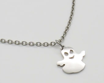 Stainless Steel Ghost Charm Pendant Necklace, Men's Necklace, Hypo Allergenic Jewelry, Woman's Necklace, Men's Charm Pendant Jewelry