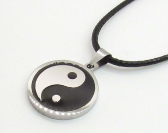 Yin Yang Stainless Steel Pendant Necklace, Hypo Allergenic Jewelry, Men's Cord Necklace, Men's Jewelry, Woman Necklace, Zen Pendant Jewelry