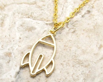 Gold Galaxy Rocket Pendant, Celestial Jewelry, Spacecraft Pendant, Men's Necklace, Woman's Necklace, Men's Jewelry, Rocket Jewelry