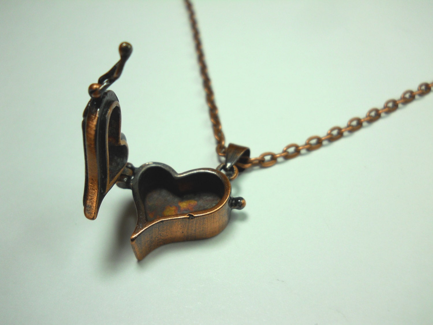 Heart Shape Wish Box Pendant, Antique Copper Tone, Pill Box Necklace