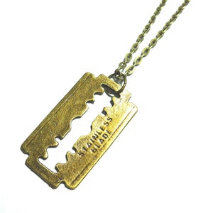 Razor Blade Pendant Necklace, Men&#39;s Necklace, Women&#39;s Necklace, Men&#39;s Jewelry, Urban Street Fashion Jewelry, Antique Bronze Tone Chain