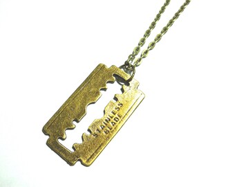 Razor Blade Pendant Necklace, Men's Necklace, Women's Necklace, Men's Jewelry, Urban Street Fashion Jewelry, Antique Bronze Tone Chain