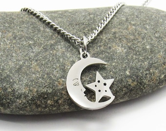 304 Stainless Steel Crescent Moon Star Charm Pendant, Men's Necklace, Hypo Allergenic Jewelry, Men's Jewelry, Woman Necklace, Galaxy Jewelry