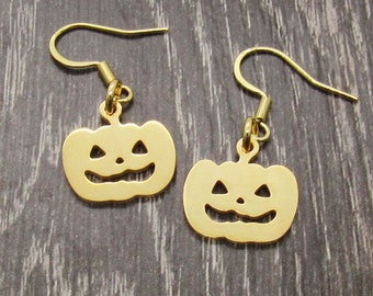 Happy Pumpkin Charm Earrings, Stainless Steel Hypo Allergenic Jewelry, Woman's Halloween Earrings, Pumpkin Charm Halloween Earrings