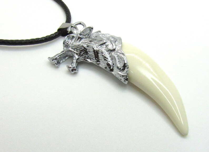 Wolf Head Resin Tooth Pendant Necklace Wolf Tooth Necklace Etsy