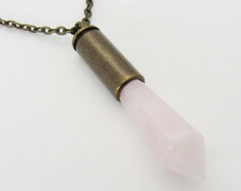 Natural Rose Quartz Pointed Pendant Necklace, Men's Necklace, Rose Crystal Pendant, Healing Crystal, Rose Quartz Gemstone, Women's Necklace