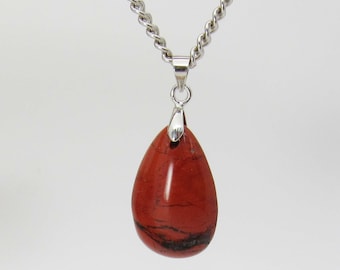 Natural Red Jasper Gemstone Drop Pendant Necklace, Men's Necklace, Jasper Chakra Gemstone, Spirit Gemstone, Women's Necklace, Gift for Men