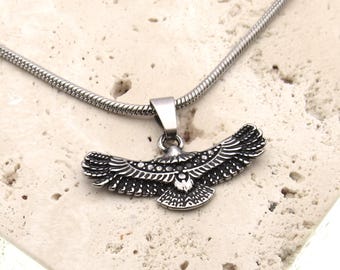 Antique Silver 304 Stainless Steel Eagle Pendant with Snake Chain, Men's Necklace, Hypo Allergenic Jewelry, Men's Jewelry, Woman Necklace