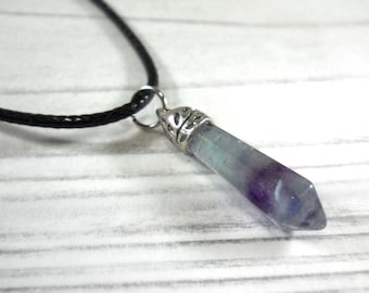 Faceted Fluorite Gemstone Pendant Necklace, Men's Necklace, Natural Fluorite Chakra Gemstone, Spiritual Gemstone, Women's Necklace