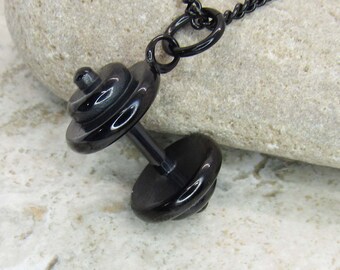 Gunmetal Stainless Steel Dumbbell Pendant, Hypo Allergenic Jewelry, Spiritual Jewelry, Men's Necklace, Men's Jewelry, Woman Necklace
