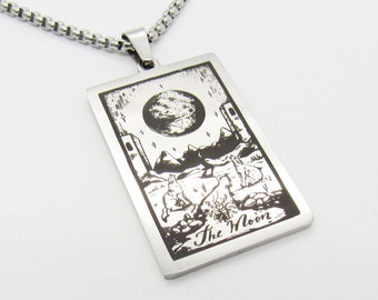 The Moon Tarot Card Pendant, Stainless Steel Hypo Allergenic Jewelry, Spiritual Jewelry, Men's Necklace, Woman Necklace, Major Arcana Tarot