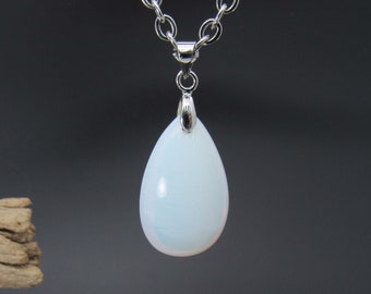 Opalite Gemstone Drop Pendant Necklace, Men's Necklace, Opalite Teardrop Pendant, Women's Necklace, Gift for Men, Gift for Women