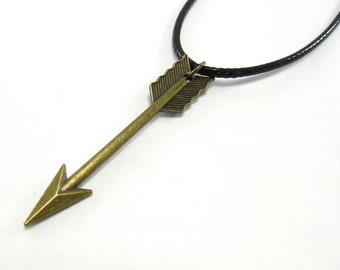 Bronze Large Arrow Pendant Necklace, Tribal Arrow Pendant, Archer Jewelry, Native American Pendant, , Men's Necklace, Women's Necklace