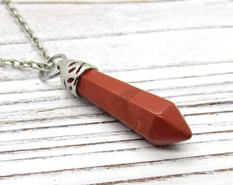 Red Jasper Faceted Pendant, Men's Necklace, Red Jasper Gemstone Necklace, Chakra Healing Gemstone Necklace, Tribal Jewelry, Women's Necklace