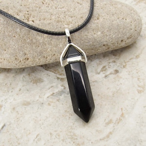 Faceted Bullet Cut Black Onyx Gemstone Pendant Necklace, Black Onyx Pendant, Men&#39;s Necklace, Chakra Healing Gemstone, Women&#39;s Necklace