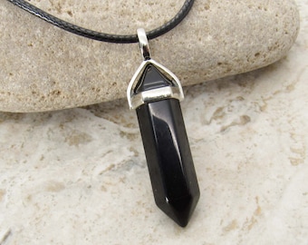 Faceted Bullet Cut Black Onyx Gemstone Pendant Necklace, Black Onyx Pendant, Men's Necklace, Chakra Healing Gemstone, Women's Necklace