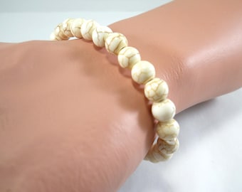 Howlite Gemstone 8mm Bead Bracelet, Elastic Stretch Cord, Fashion Bracelet, Men's Bracelet, Men's Jewelry, Men's Gift, Women's Bracelet