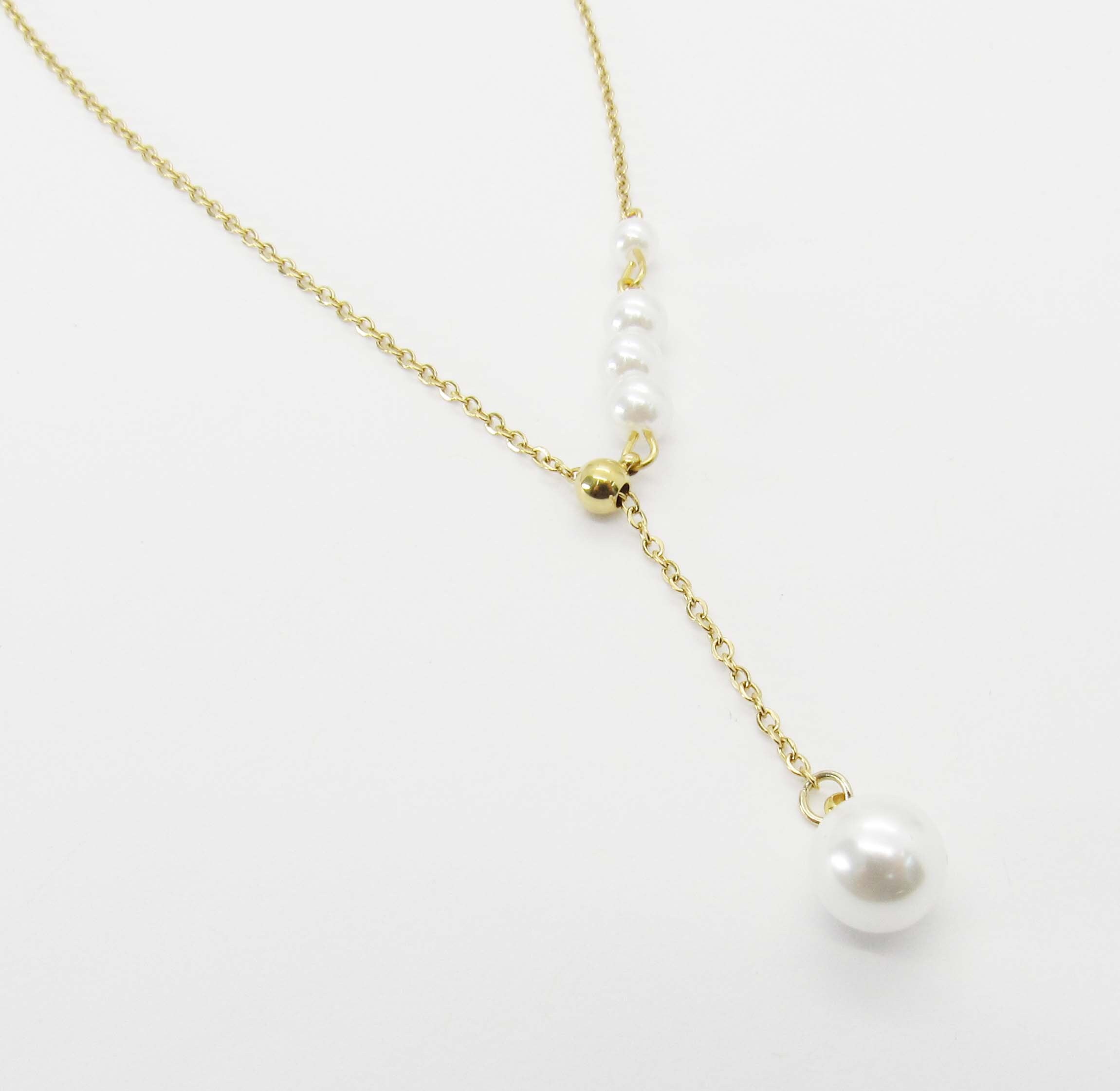 Stainless Steel Gold Chain Imation Pearl Beads Lariat Pendant