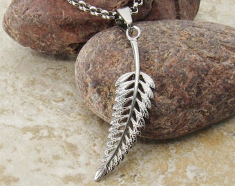 304 Stainless Steel Feather Pendant, Hypo Allergenic Jewelry, Feather Jewelry, Men's Necklace, Men's Jewelry, Woman Necklace, Boho Jewelry
