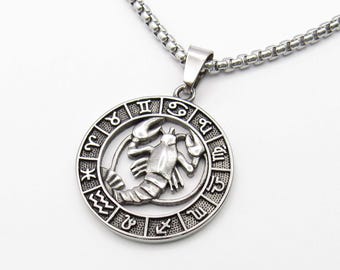 Scorpio Zodiac Sign Pendant Necklace, Men's Necklace, Scorpio Astrological Pendant, Men's Jewelry, Stainless Steel Jewelry, Woman's Necklace