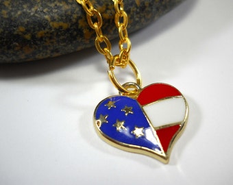 United States Flag Heart Charm Pendant, Gold Plated Charm Flag, Americana Charm Necklace,  Gifts for Men, Men's Necklace, Women's Necklace