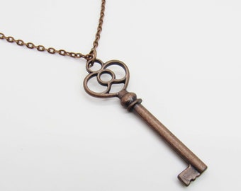 Vintage Style Copper Key Pendant, Copper Alloy Key Charm, Men's Necklace, Women's Necklace, Gift for Women, Men's Jewelry