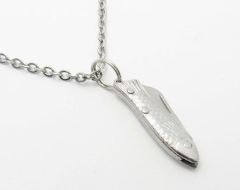 Mini Fish Stainless Steel Pocket Knife Pendant Necklace, Silver color Pocket Knife, Men's Necklace, Gift for Men, Pocket Knife Charm Pendant