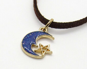 Buy Gold Crescent Moon With Star Galaxy Pendant, Celestial Jewelry