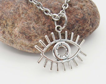 Eye with Lashes Pendant Necklace, All Seeing Eye Pendant Necklace, Men's Necklace, Women's Necklace, Spiritual Jewelry