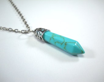 Green Turquoise Gemstone Pendant, Green Turquoise Gemstone Necklace, Chakra Healing Gemstone Necklace, Men's Necklace, Women's Necklace