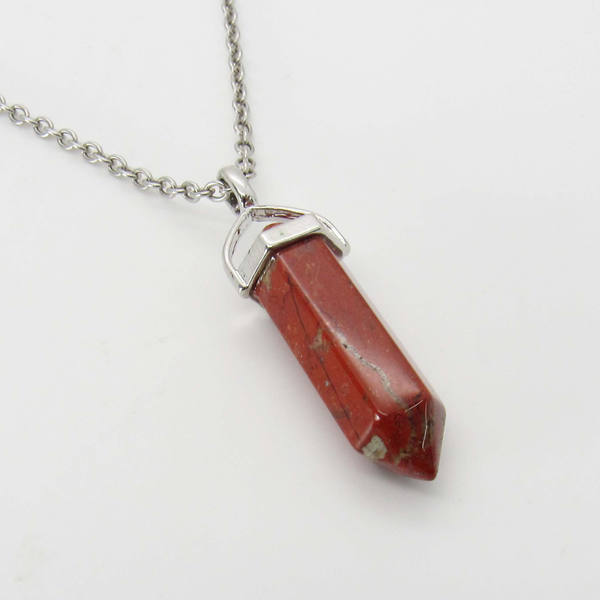 Red Jasper Long Prism Point Gemstone Necklace