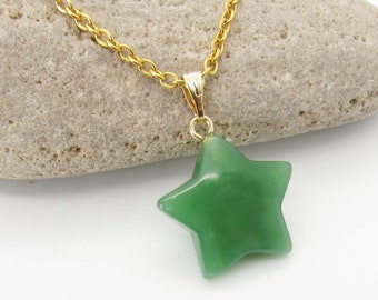 Green Glass Star Pendant Necklace, Men's Necklace, Celestial Star Jewelry, Women's Necklace, Men's Jewelry, Celestial Fashion Jewelry