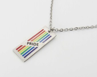 Pride Flag Rainbow 201 Stainless Steel Pendant Necklace, Pride Jewelry, Hypo Allergenic Jewelry, Men's Jewelry, Woman Necklace, LGBTQ