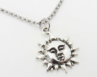 Sun Charm Pendant Necklace, Sun Necklace, Celestial Pendant, Solstice Pendant, Sunburst Necklace, Woman's Necklace, Men's Necklace