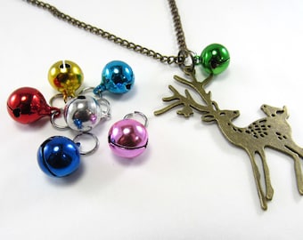 Reindeer with Jingle Bell Pendant Bronze Necklace, Reindeer Pendant, Christmas Reindeer, Reindeer Charm, Women's Necklace, Men's Necklace
