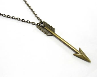 Large Bronze Arrow Pendant Necklace, Tribal Arrow Pendant, Archer Jewelry, Native American Pendant, , Men's Necklace, Women's Necklace
