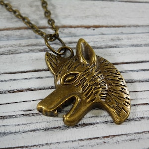 Collier pendentif tête de loup, pendentif loup en bronze antique, collier de loup, bijoux de loup, collier d’animaux, collier pour hommes, collier pour femme