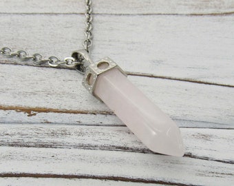 Rose Quartz Gemstone Pendant, Rose Quartz Bullet Cut Gemstone Necklace, Chakra Healing Gemstone, Women's Necklace, Men's Necklace