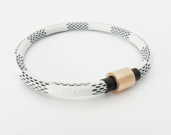 White and Black Poly Leather Cord Bracelet with Magnetic Clasp, Men's Poly Leather Cord Bracelet, Women's Bracelet, Men's Fashion Bracelet