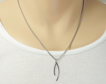 Wishbone Charm Pendant Necklace, Stainless Steel Jewelry, Men's Necklace, Men's Jewelry, Woman's Necklace, Lucky Charm Necklace