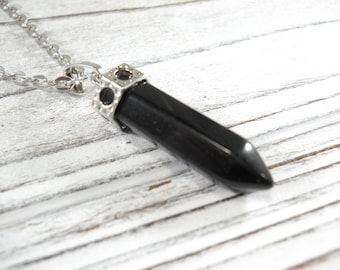 Black Agate Gemstone Pendant Necklace, Men's Necklace, Black Stone, Agate Pendant, Black Agate Healing Gemstone Necklace, Woman's Necklace