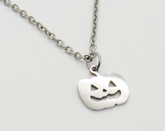 Happy Pumpkin Halloween Charm Pendant Necklace, Men's Necklace, Hypo Allergenic Stainless Steel Jewelry, Woman's Necklace, Halloween Jewelry