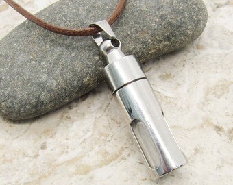 Large Column Glass Windows Locket Necklace, Stainless Steel Cremation Urn Screw Lid, Men's Necklace, Pill Locket Necklace, Women's Necklace