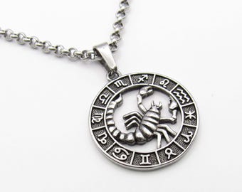 Cancer Zodiac Sign Pendant Necklace, Men's Necklace, Crab Astrological Pendant, Men's Jewelry, Stainless Steel Jewelry, Woman's Necklace