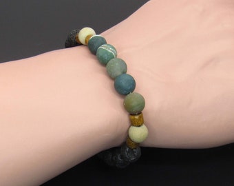Lava Rock Frosted Natural Agate Gemstone Beaded Bracelet, Beads 8mm, Elastic Cord, Men's Bracelet, Men's Jewelry, Men's Gift, Women's Gift